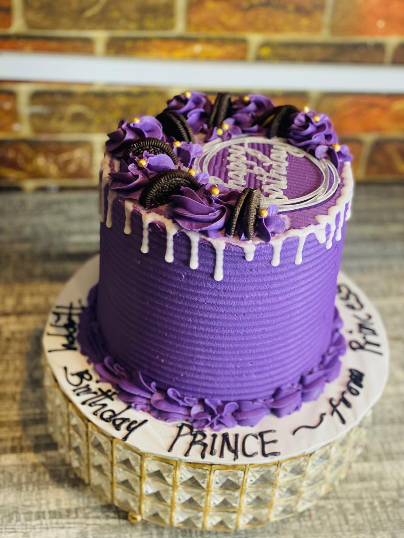 PURPLE WHITE DRIPPING BIRTHDAY CAKE 