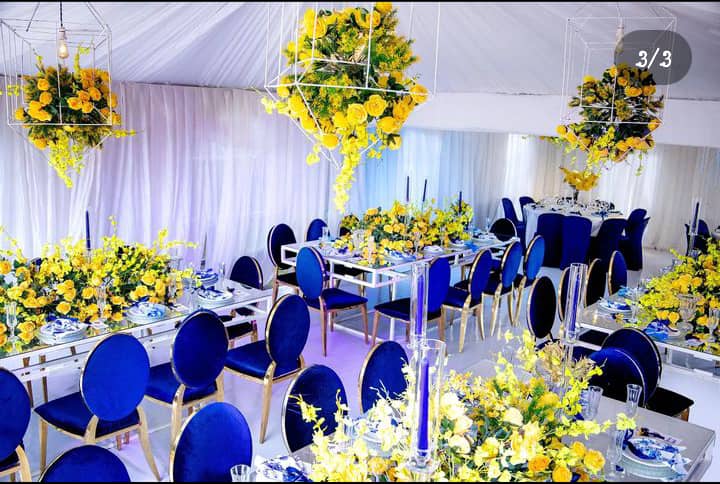 yellow wedding table set up 