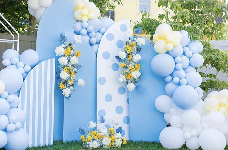 blue and white concept photo booth 