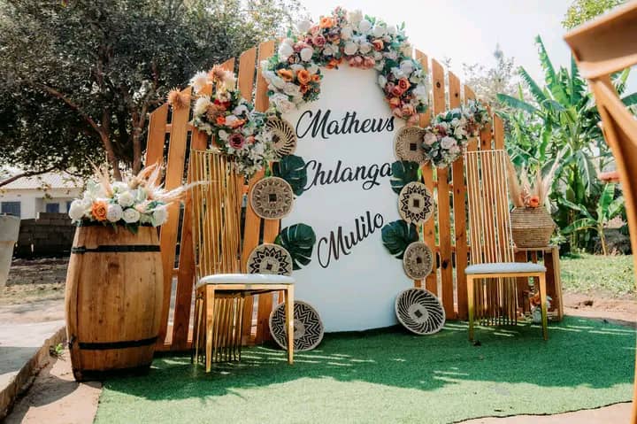 flowers and wooden booth 