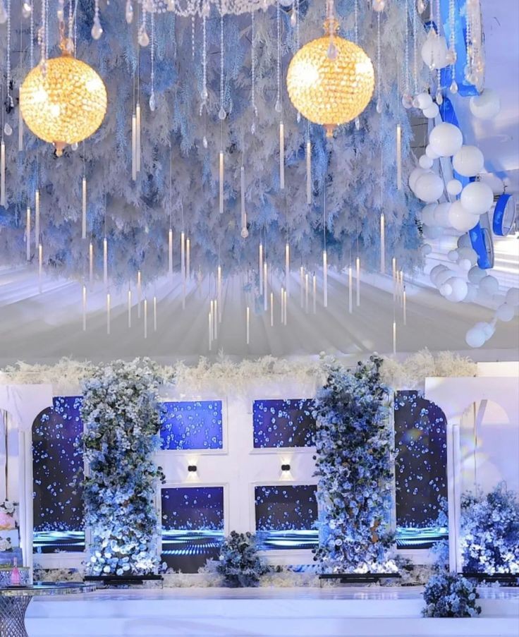 blue and white gazebo setting 