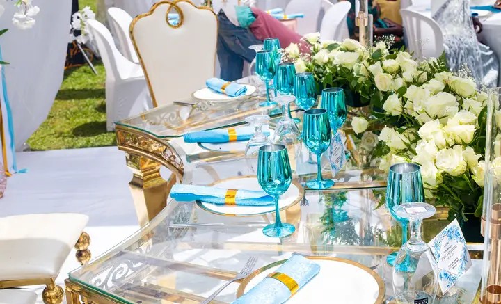 Golden Glass table and Chrome chair setting 