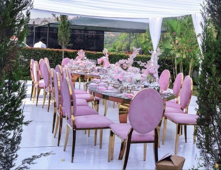 pink chrome chair and table setting 