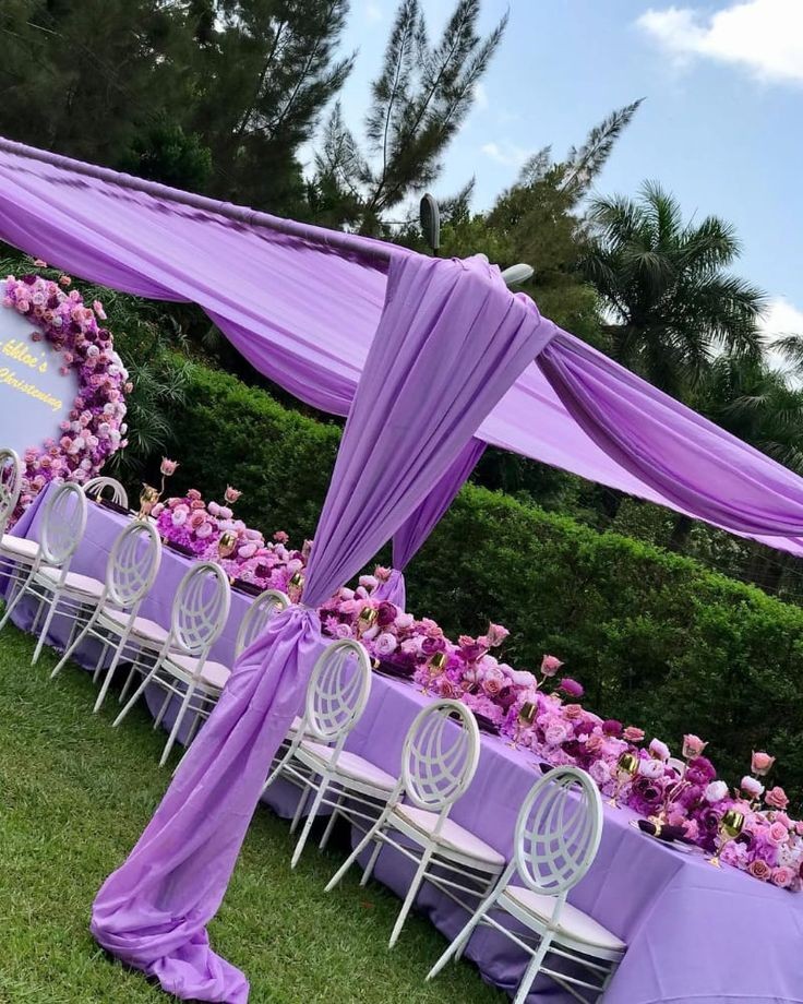 purple themed table and chair setting 