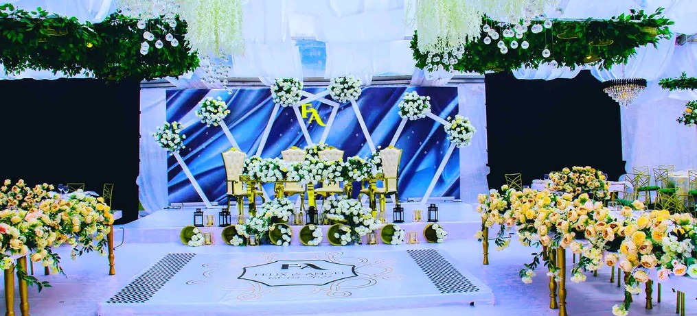 sky blue wedding high table 