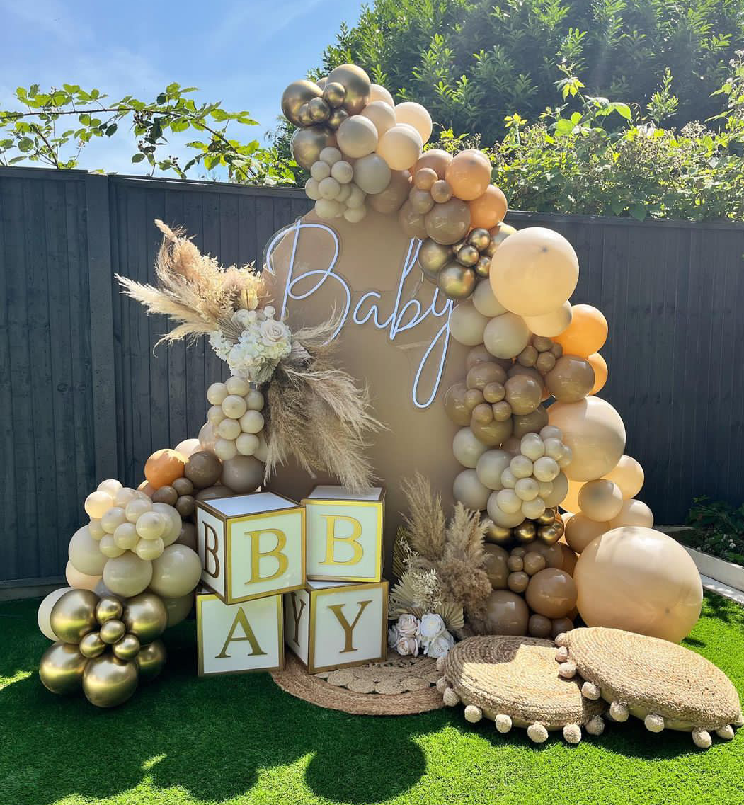 baby shower both brown gold themed decor 