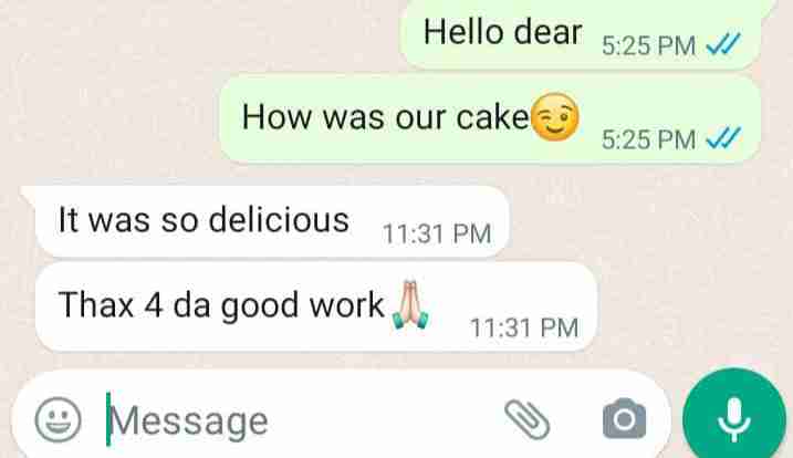 customer feed on how the cake was