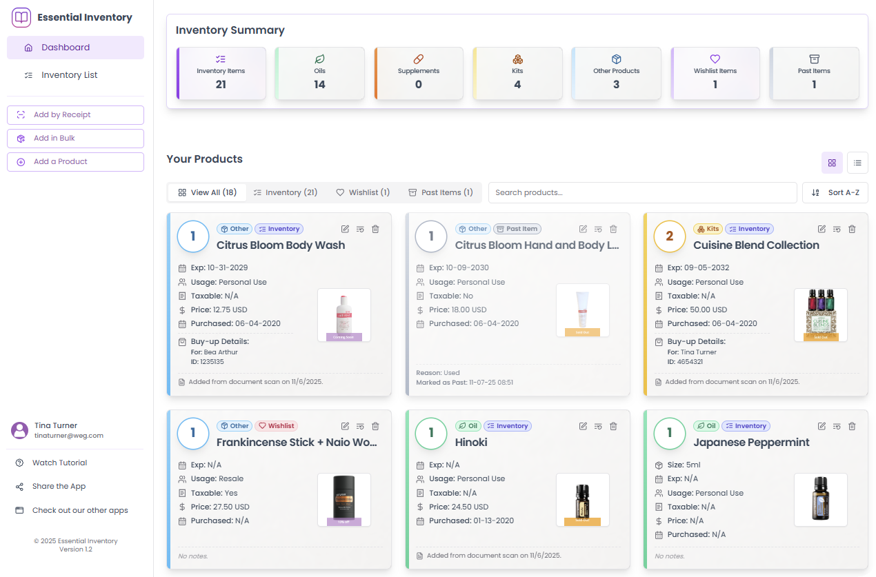 Essential Inventory dashboard