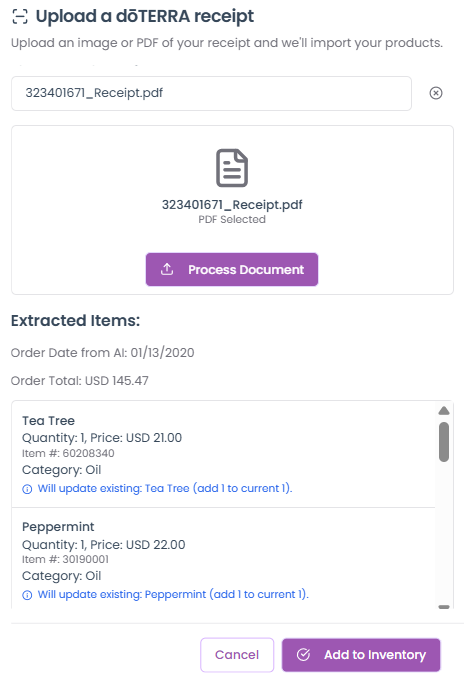 Upload a doTERRA Receipt