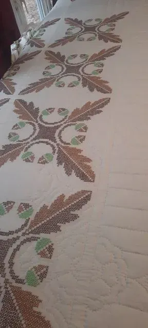 Brown Cross Stitch Leaf Quilt