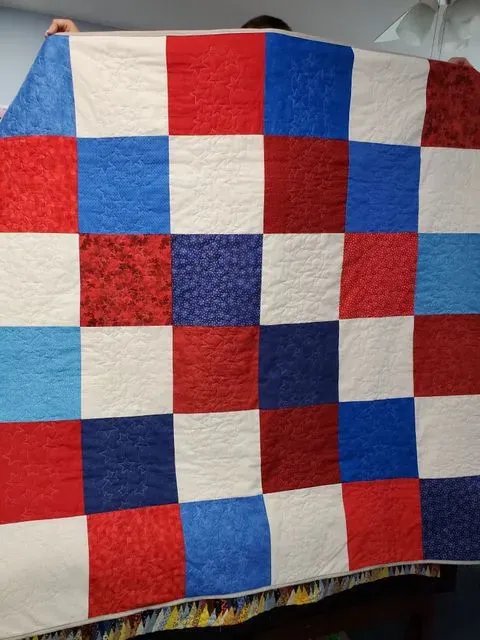 Laura F Red, White And Blue Block Quilt