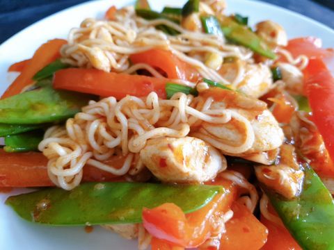 Chili garlic chicken with noodles