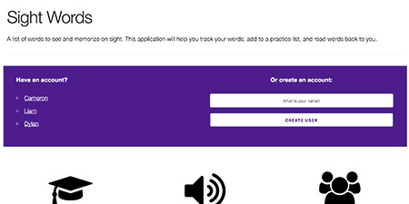 Screenshot of Sightwords app I built
