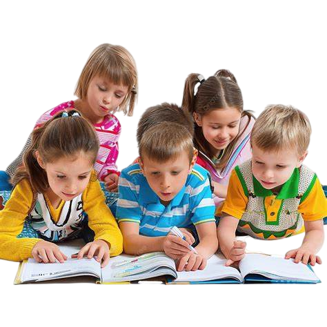 3D illustration of children learning with a globe and books