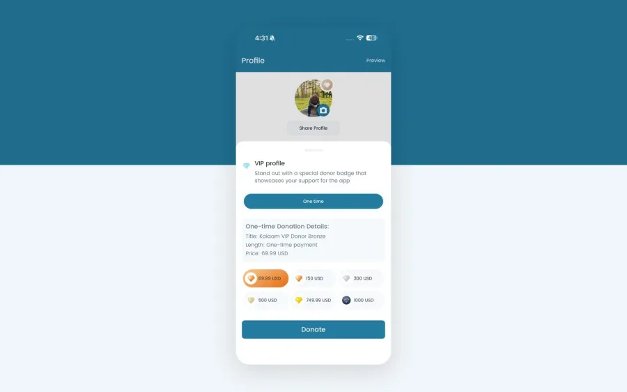 Profile and VIP donor support