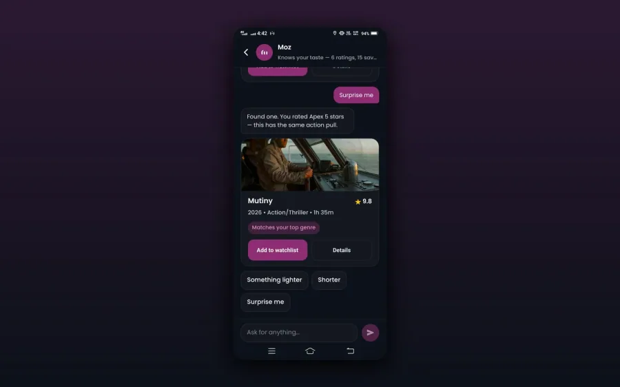 Moz AI movie assistant chat