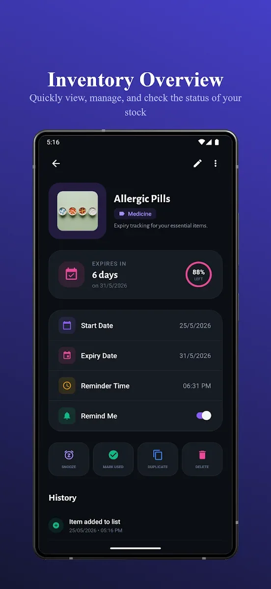 Item detail and countdown