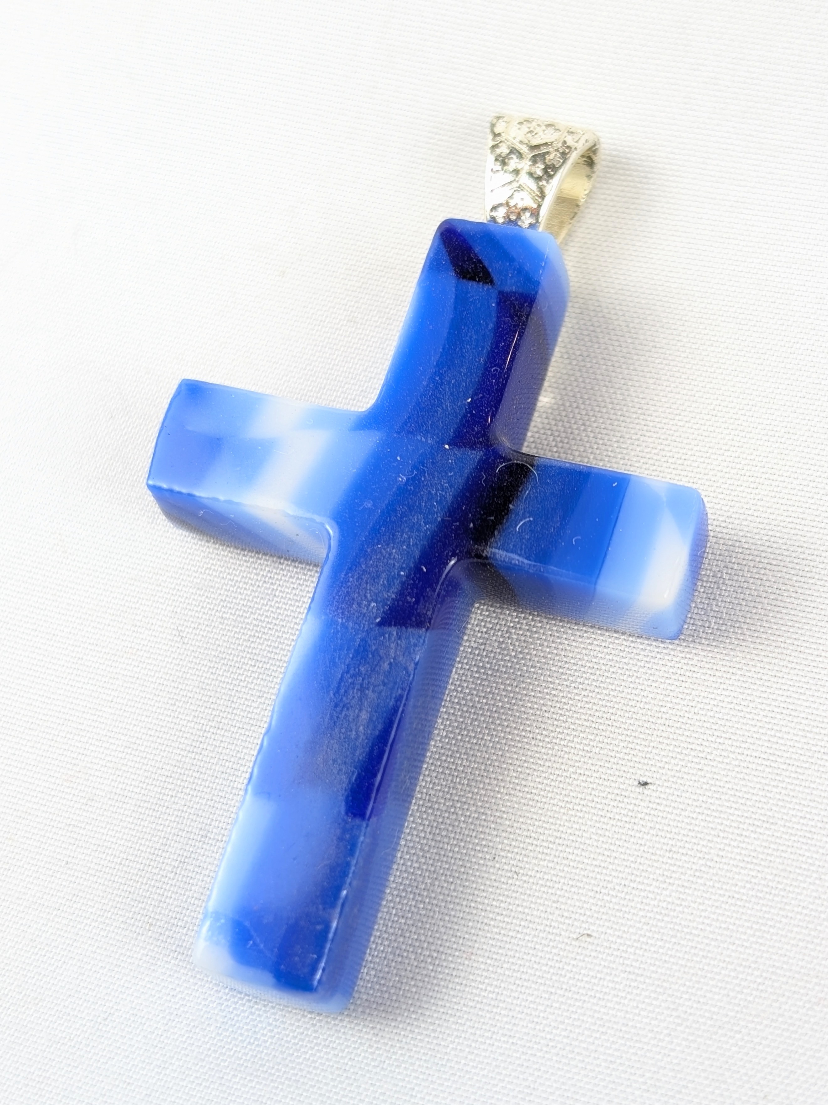 Blue and white glass cross