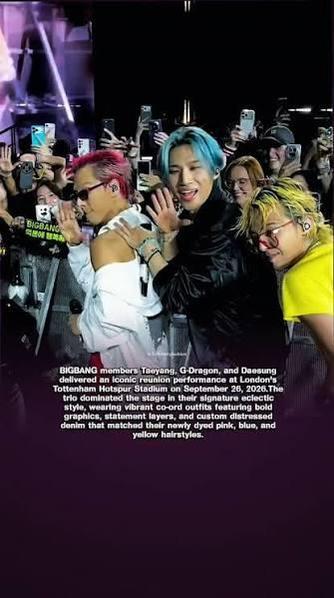 BIGBANG performing live in London during their highly anticipated 2026 world tour. Source: Google Images / www.instagram.com.