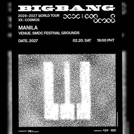 The official tour schedule for BIGBANG's XX COSMOS World Tour running through early 2027. Source: Google Images / www.facebook.com.