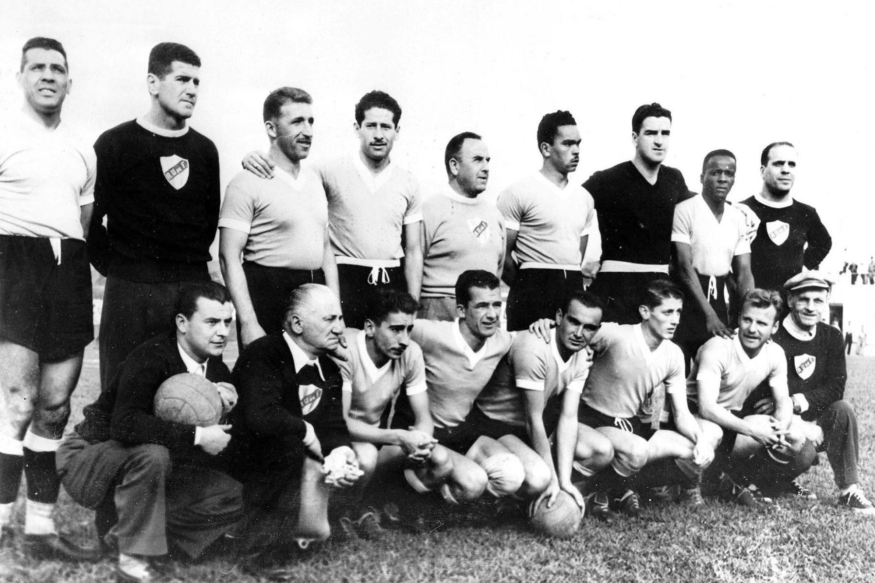 Action from the inaugural FIFA World Cup hosted by Uruguay in 1930.