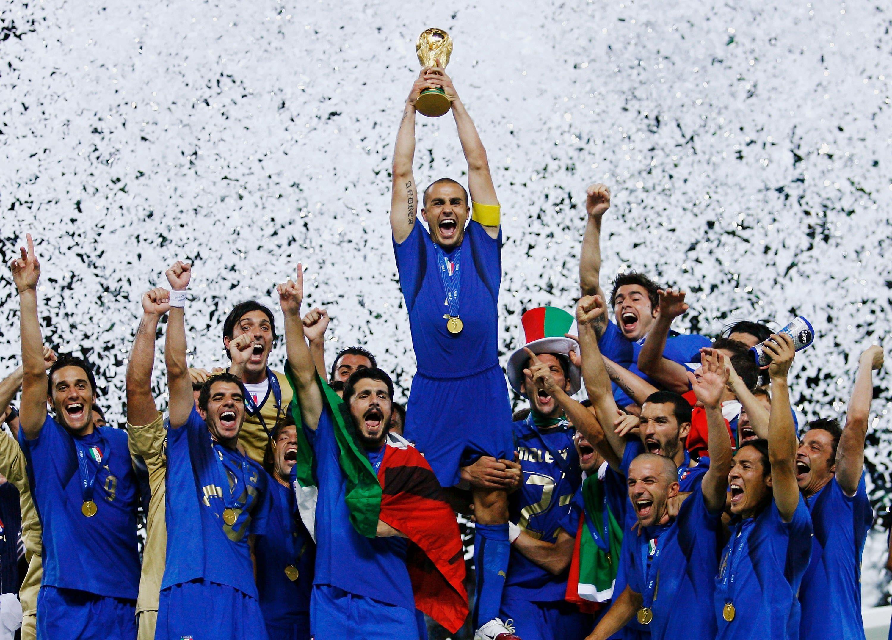 Fabio Cannavaro celebrates Italy's historic victory at the 2006 FIFA World Cup.