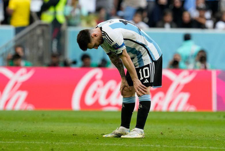 Lionel Messi showing emotion during a difficult match with Argentina.