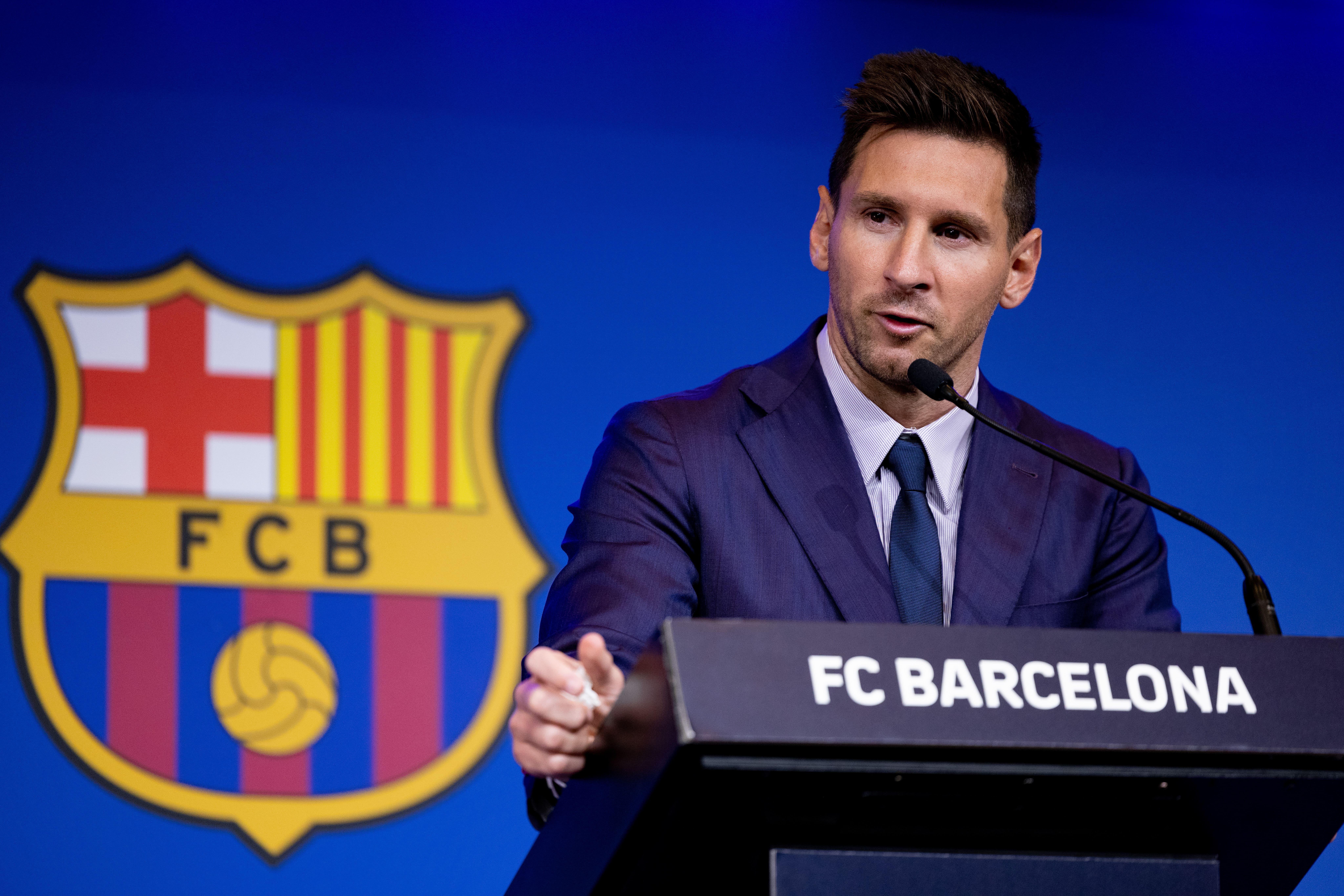 Lionel Messi during his emotional farewell press conference at FC Barcelona.