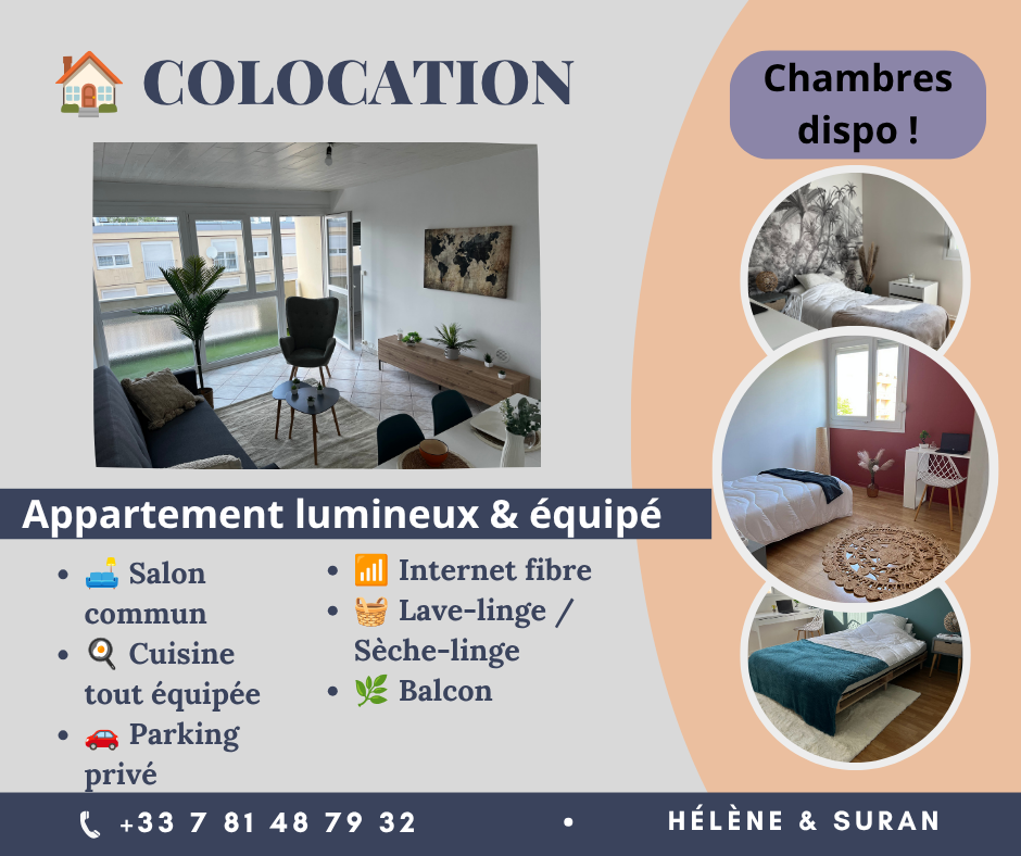 🏠 Colocation 100% étudiants — 3 chambres disponibles | Nancy