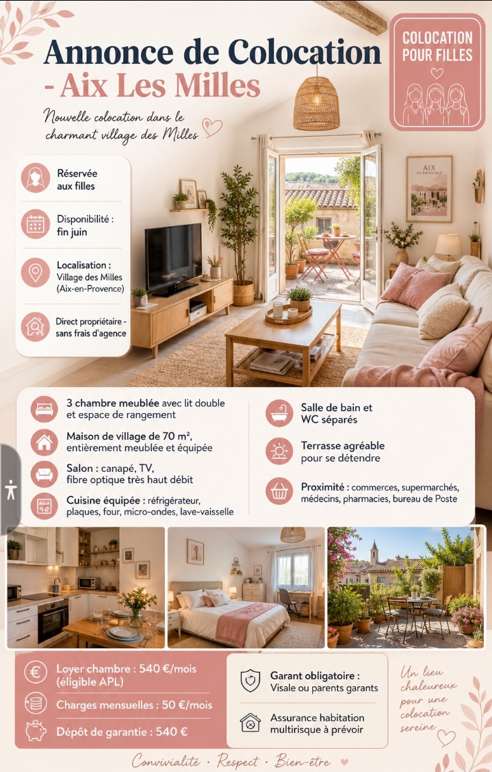 🏡 Colocation chaleureuse – Aix-en-Provence (Village des Milles)