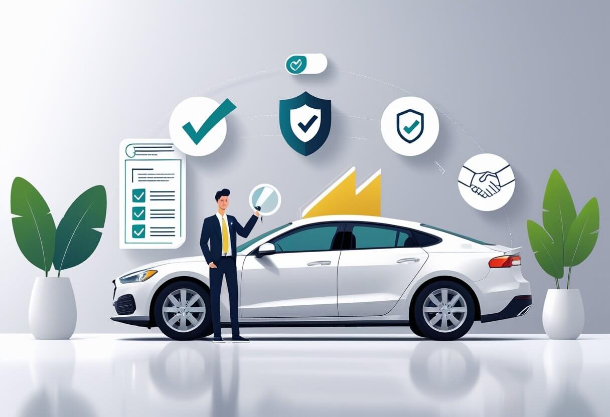 Avoid Car Buying Scams with a Car Inspection Checklist Buyer inspecting a used car with a checklist to avoid car buying scams and hidden damage
