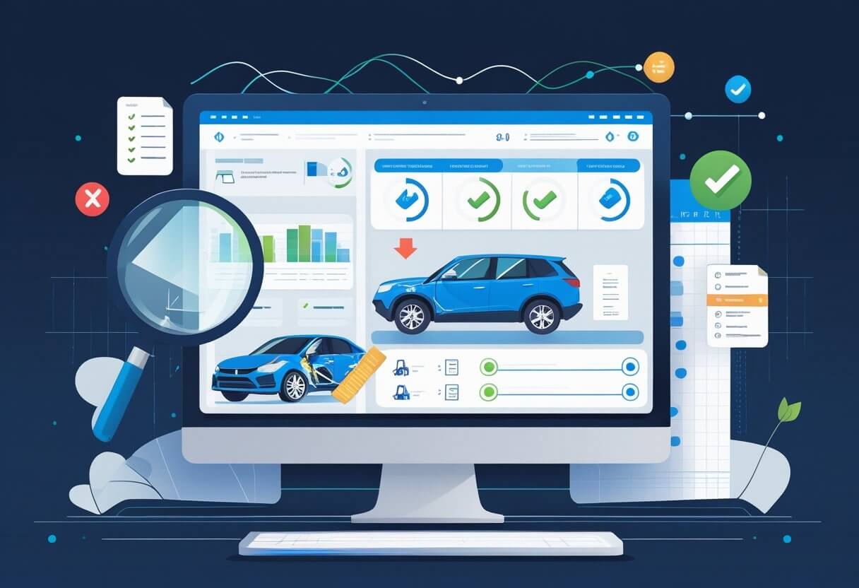 Accident History Report with SUV Details - VINspectorAI Digital Accident History Report showing SUV accident details, inspection checks, and vehicle records.