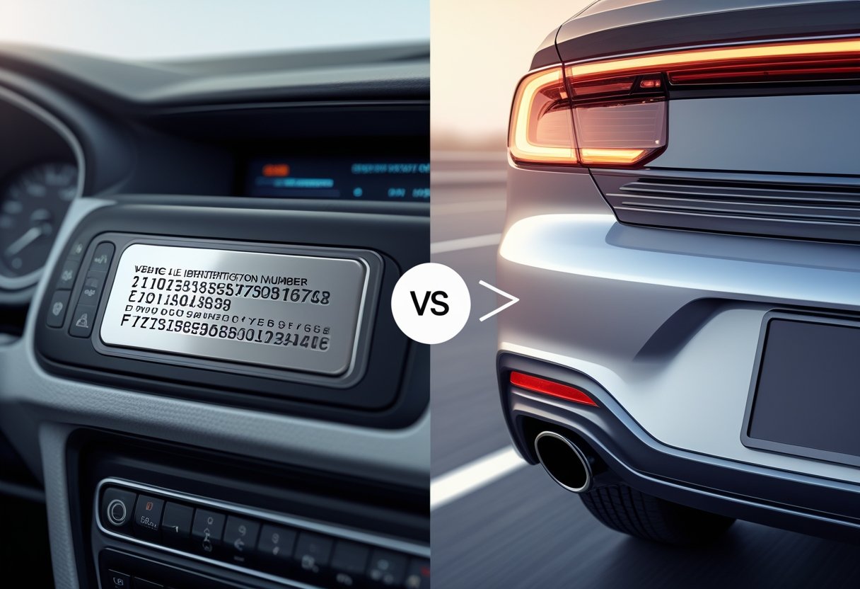 VIN number on dashboard compared to license plate on rear of car