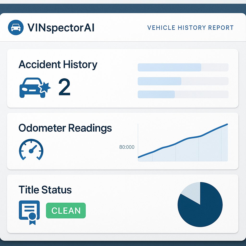 VINspectorAI vehicle history report showing accident, odometer, and title status – important for selling a car in California.