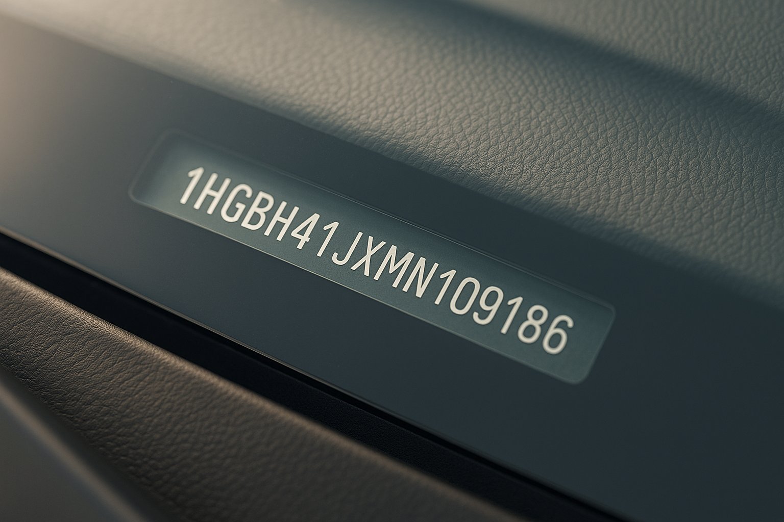 Close-up of VIN number on car dashboard - where to find vehicle identification number