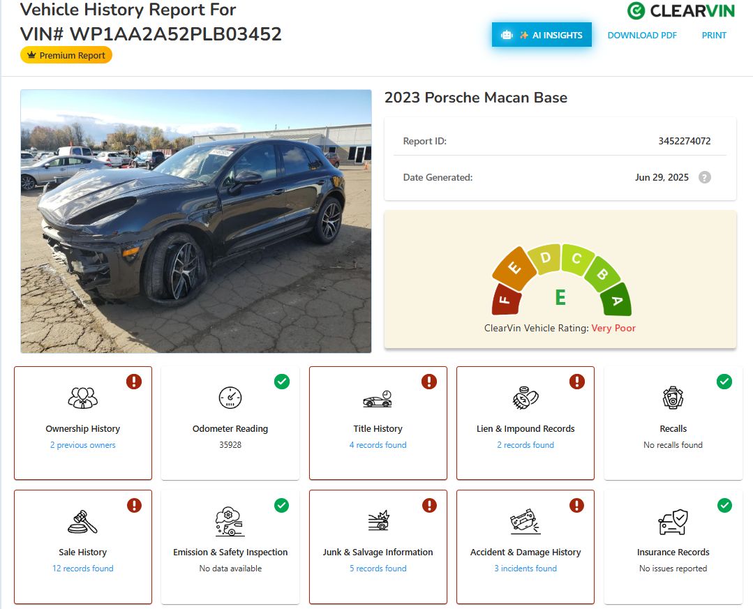 Vehicle history report with AI-analysis