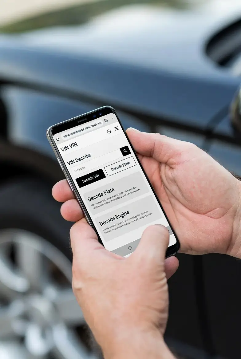 Person researching vehicle specifications using an online VIN decoder