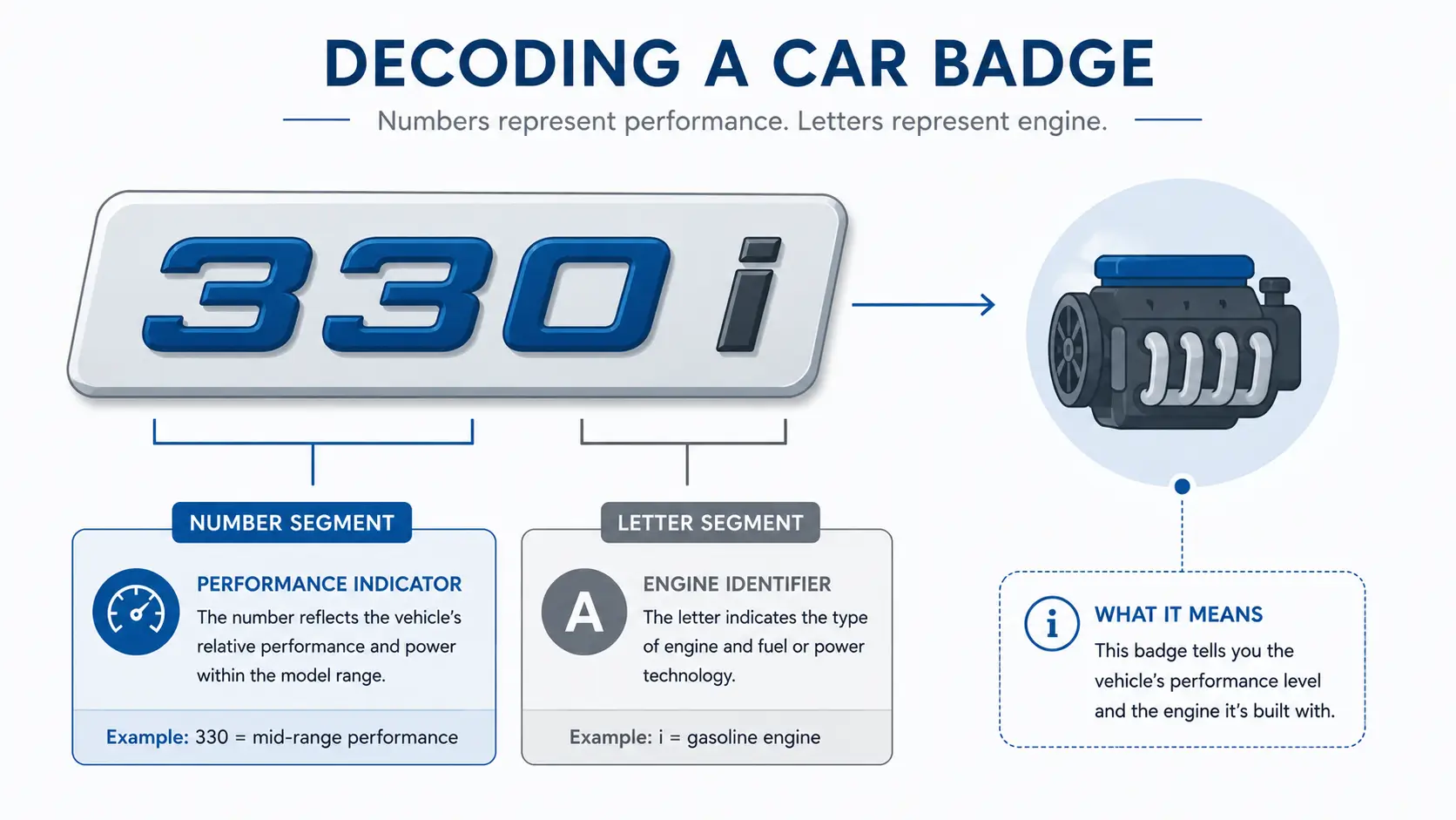 BMW trim badge naming convention explained, number versus letter