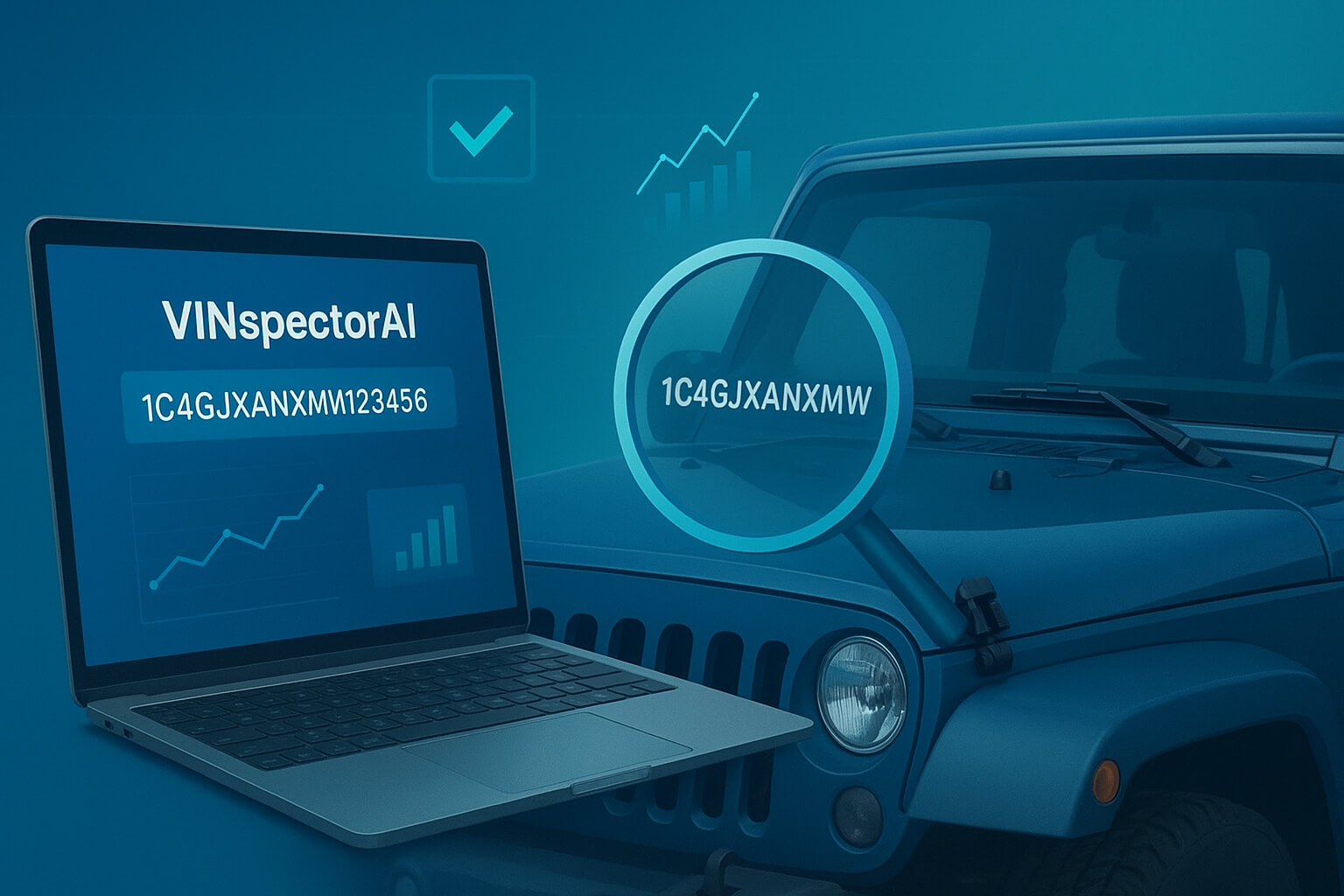 Jeep VIN decoding report example in VINspectorAI platform showing detailed analysis for VIN 1C4GJXANXMM23456