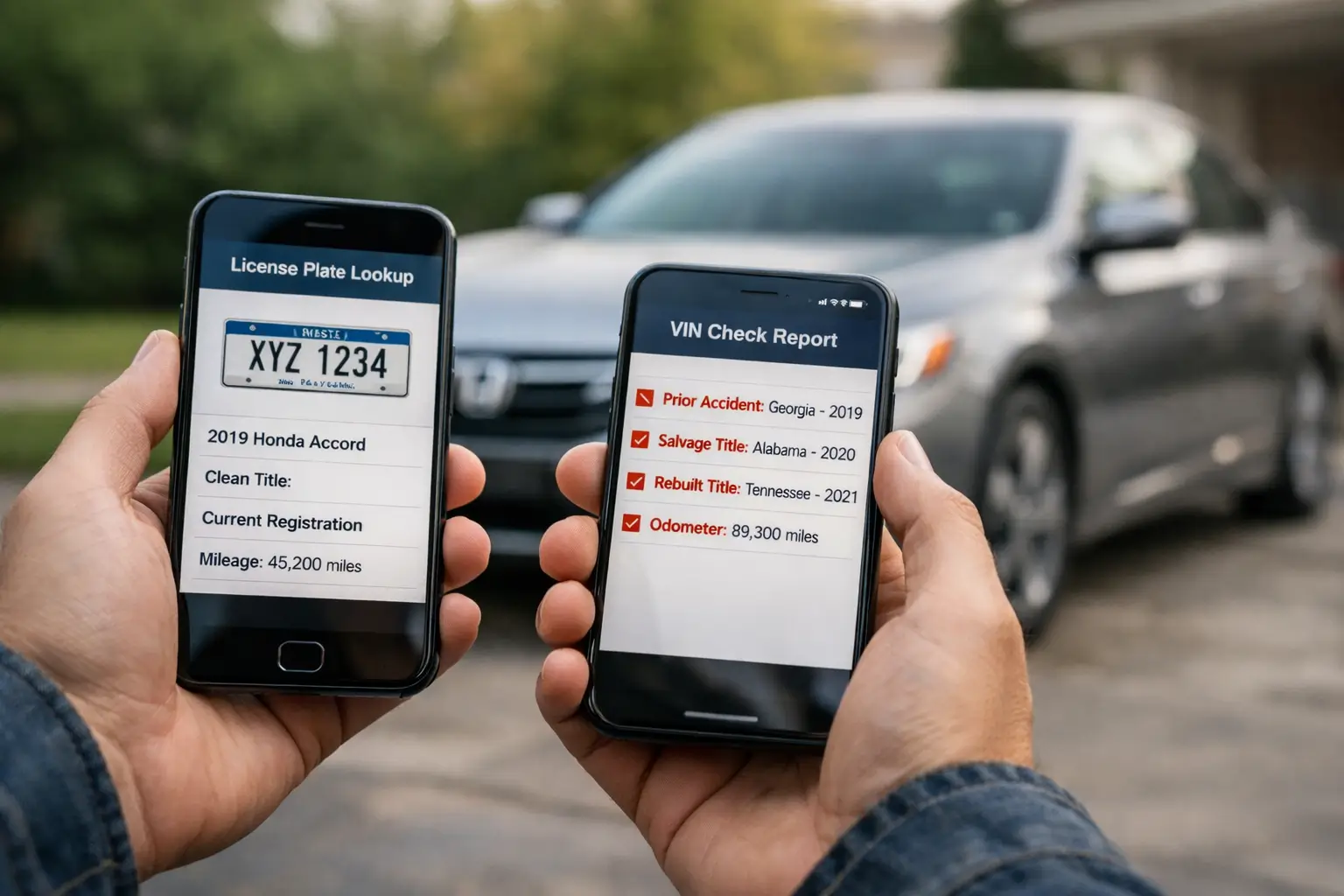 Analyzing vehicle history report showing accident and title records before buying a car