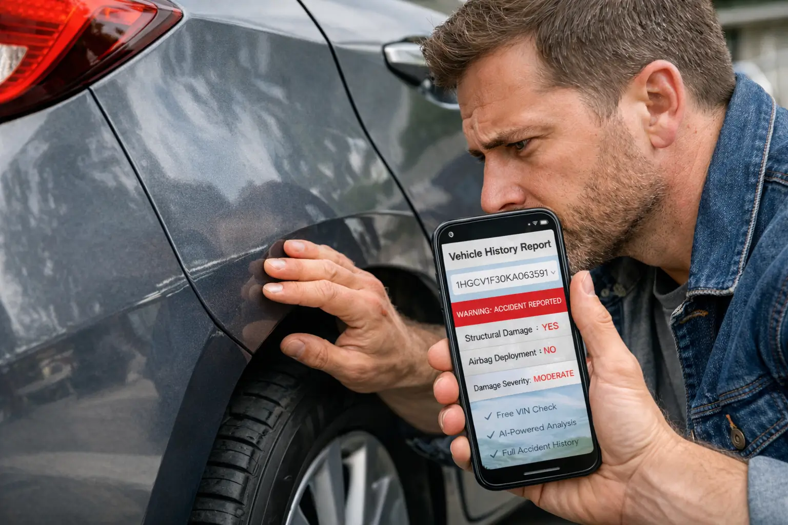 vehicle accident history check guide showing how to detect hidden car damage before buying
