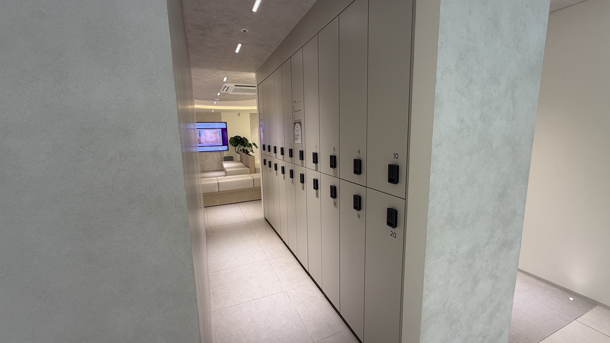 Changing area lined with individual lockers