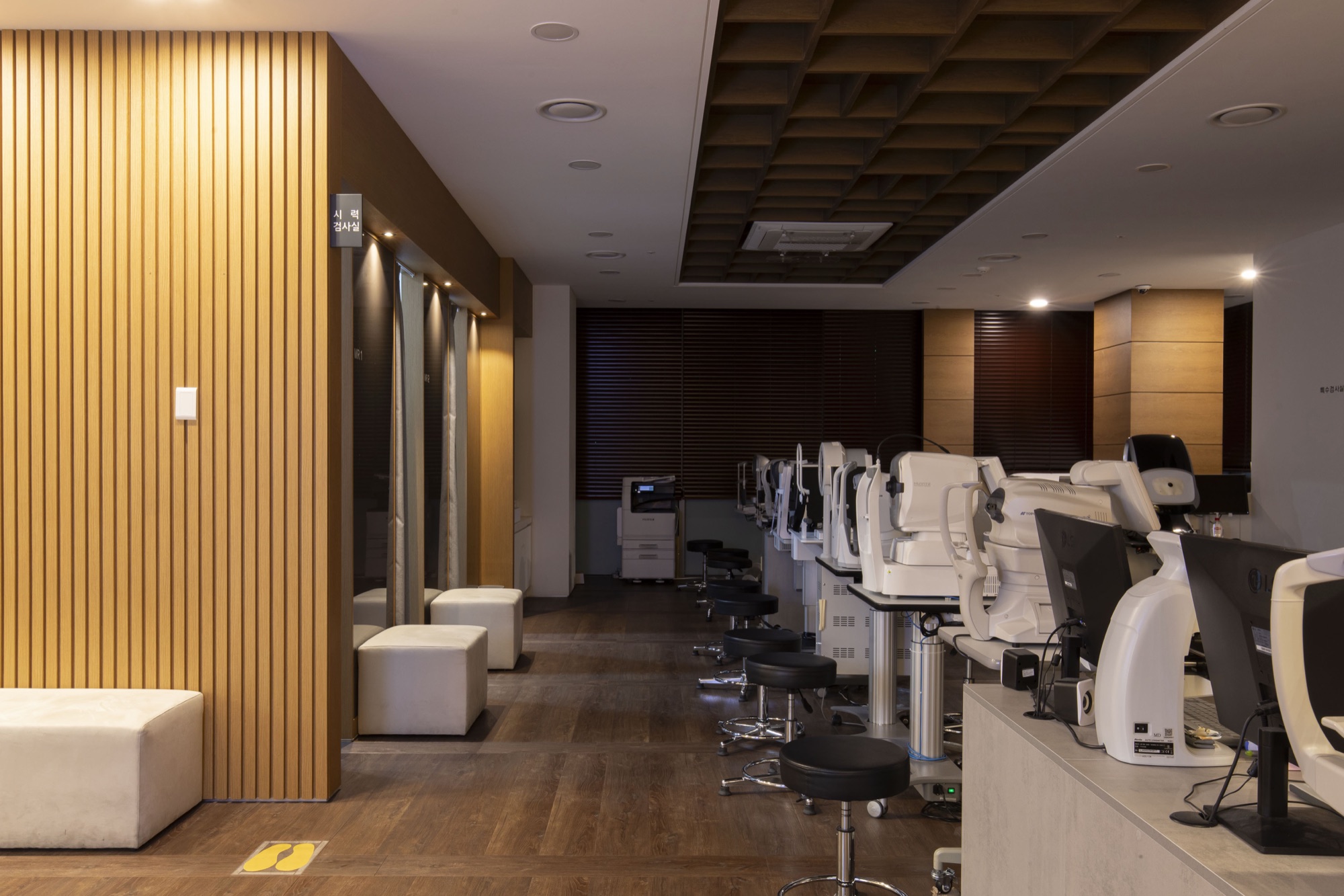 Examination area lined with ophthalmic testing units