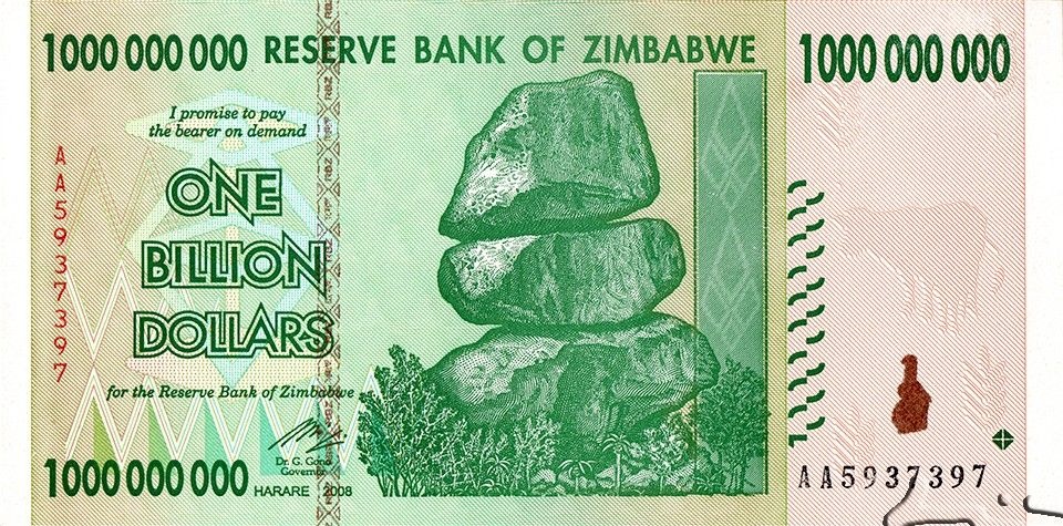 Zimbabwe 1000000000 Dollar banknote 2008 - CurrencyHub