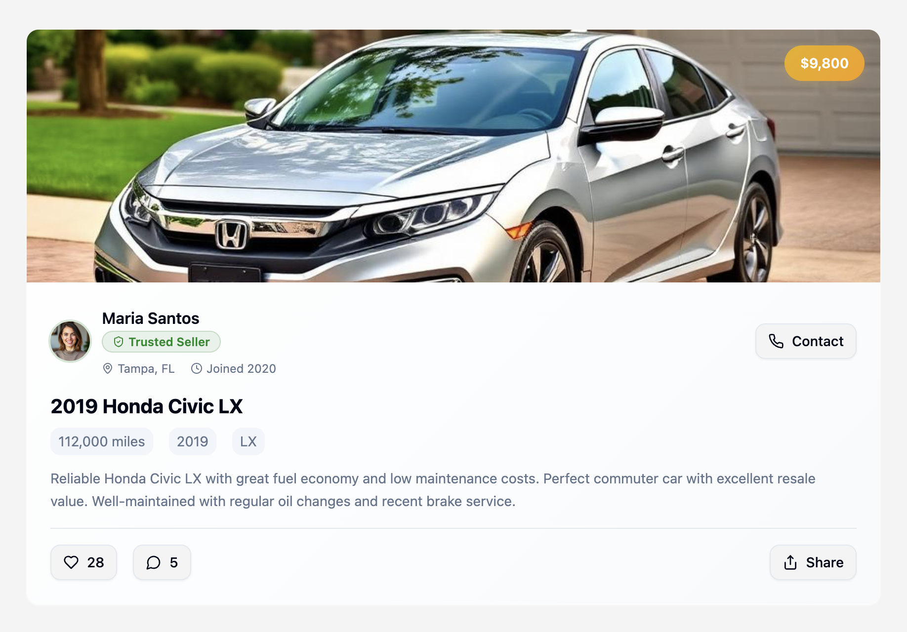 Used cars for sale listing feed design on MyFavi Autos