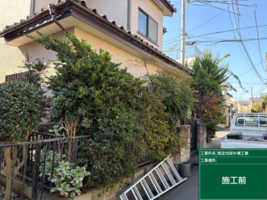 剪定、伐採、砂利敷設工事 施工前