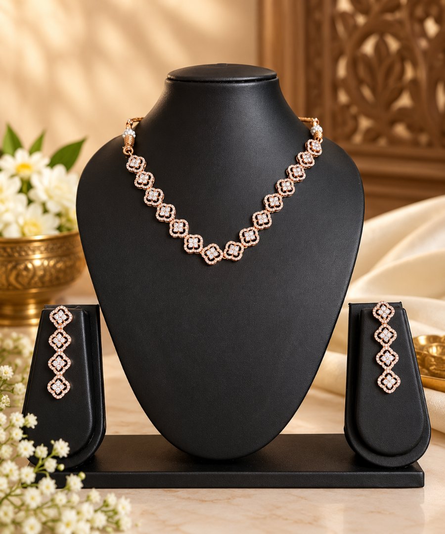 Rosegold adnecklace set with earrings