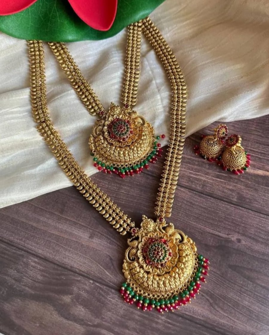 Combo set of short necklace set with long haaram and earrings