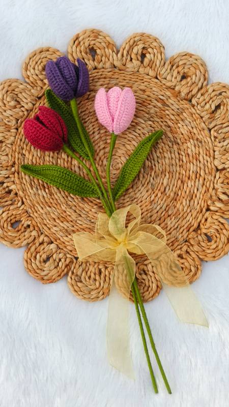 Crochet Open Tulip Flower Bouquet