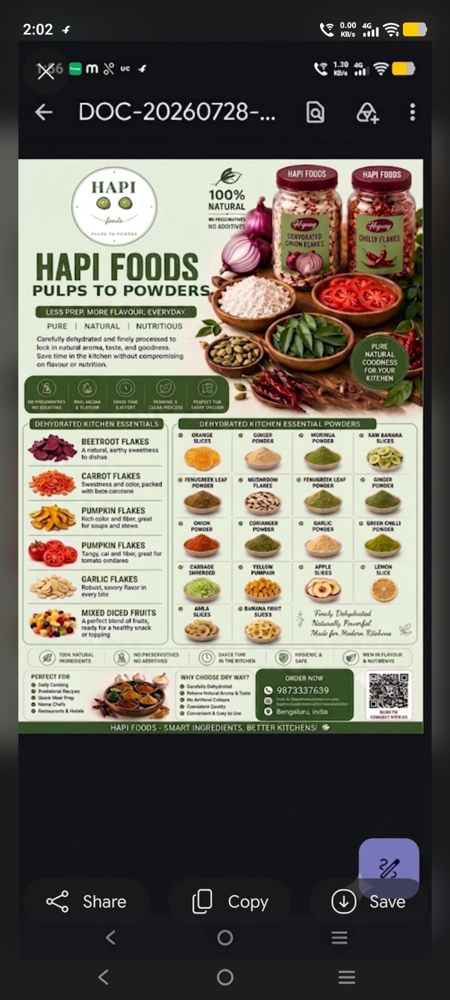 Dehydrated vegetables fruits powders and flakes